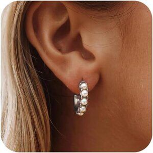 ✨ 14K Gold Twisted Rope Pearl Hoop Earrings | Elegant Huggie Dangle ✨